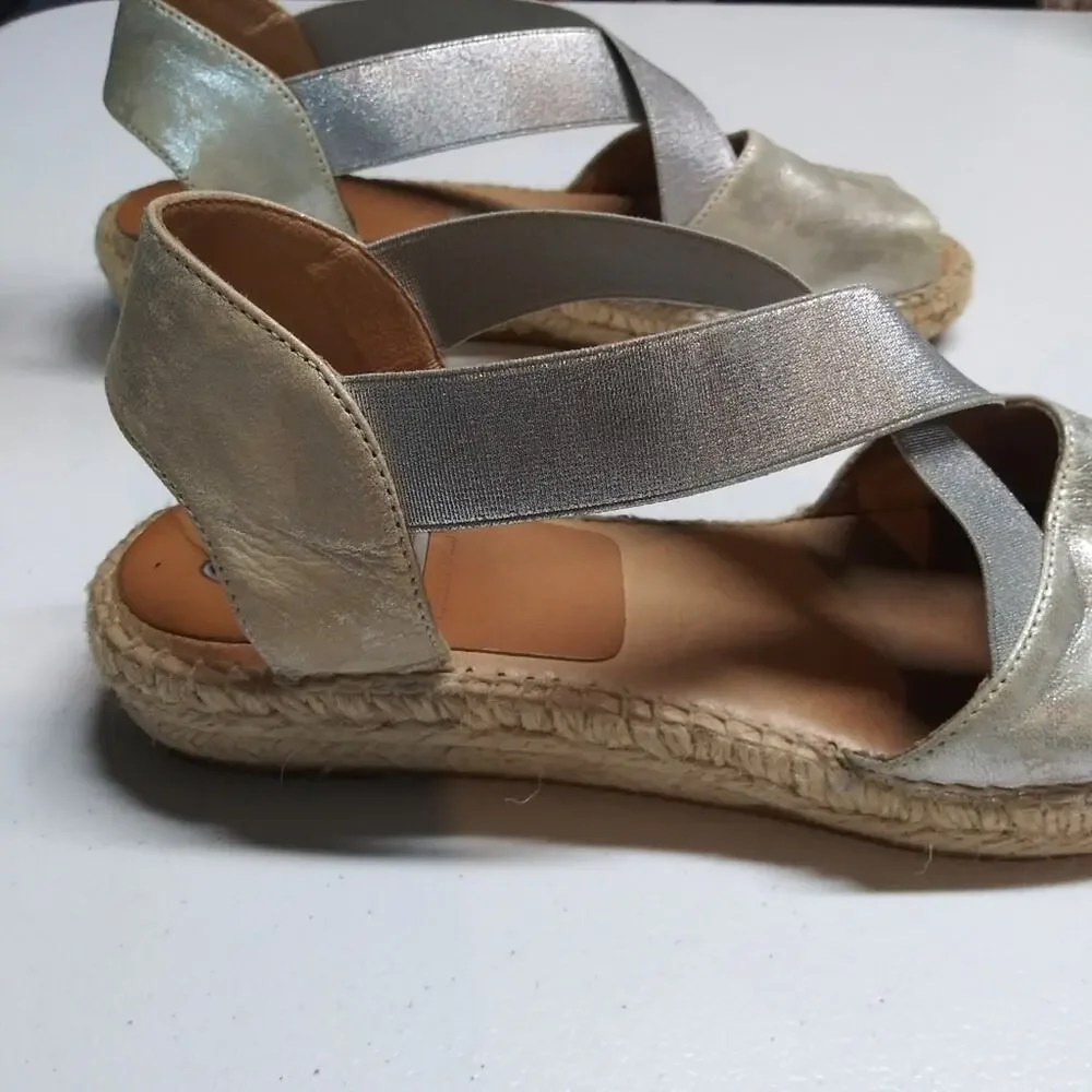 Kanna Silver Metallic Espadrille Sandals Vacation Boho Size 39